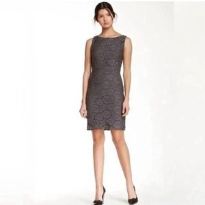 Alice + Olivia Gray Floral Lace Open Back Sheath Dress Quiet Luxury Date Night M
